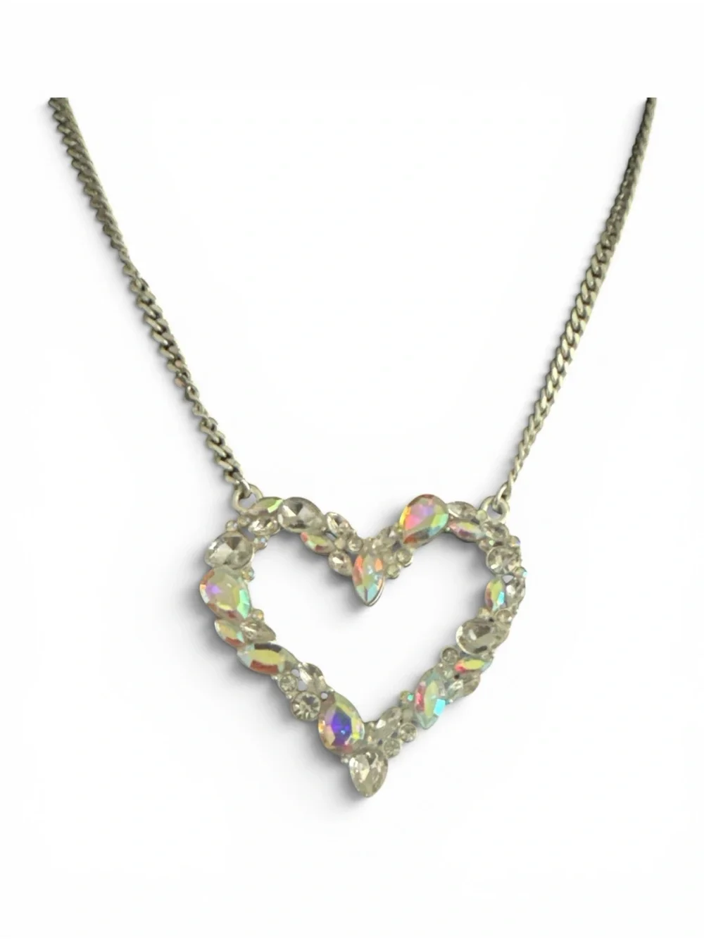 Crystal Heart Pendant Necklace - Silver Tone By Alexa Raye - Picture 1 of 4